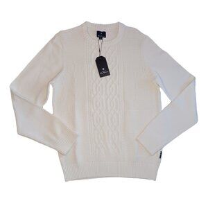 Ben Sherman Mens Medium Sweater Ivory Knit Long Sleeve Pullover Shirt Mens M